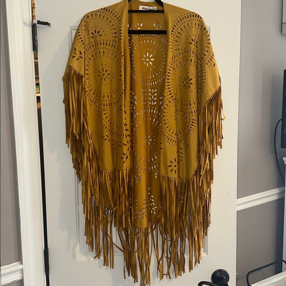 Mustard Fringe Open Cardigan